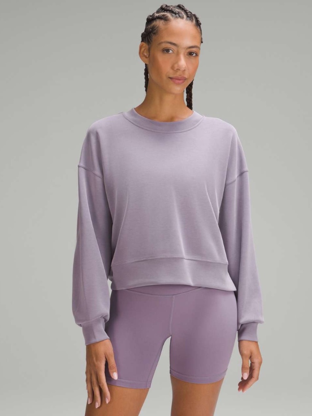 Lululemon Softstreme Perfectly Oversized Cropped Crew Purple Ash Women’s Size 4